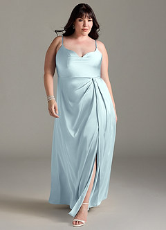 Azazie Brielle Bridesmaid Dresses Mist A-Line Cowl Spaghetti Straps Stretch Satin Dress image8