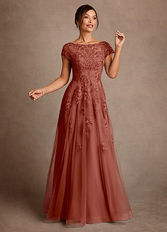 Azazie Jalinda Abiti per la Madre della Sposa Abito A-Line in Chiffon Pizzo Auburn image3