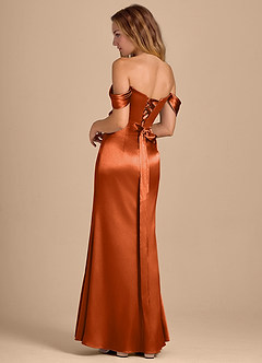 Azazie Shea Vestidos de damas de honor Vestido de Naranja Quemada de Satén Metálico de Corte Sirena Convertible con Vestidos sin tirantes image5