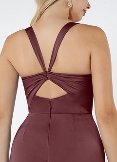 Azazie Mero Vestidos de damas de honor Vestido de Sangrado de Satén Elástico de Corte Recto con Plisado image2
