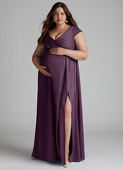 Azazie Allessia Maternity Bridesmaid Dresses A-Line Pleated Stretch Satin Floor-Length Dress image4