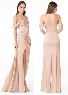 Azazie Amyra Vestidos de damas de honor Vestido de Rosa Rubor de Satén Elástico de Corte Recto Convertible con Vestidos sin tirantes image9