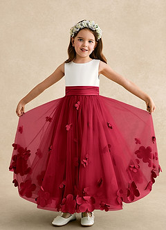Azazie Vi Flower Girl Dresses Scarlet A-Line Sleeveless Tulle Dress image5