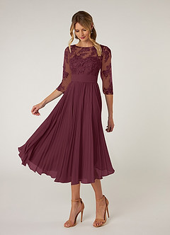 Azazie Tutu Mother of the Bride Dresses Cabernet A-Line Boatneck Lace Chiffon Dress image3