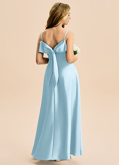 Azazie Isolde Junior Vestido de Azul Cielo de Satén Elástico de Corte en A con Plisado image1