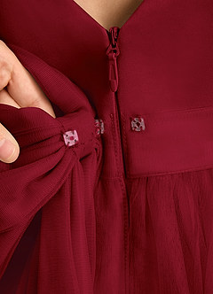 Azazie Winnie Flower Girl Dresses Burgundy Ball-Gown Bow Tulle Dress image8