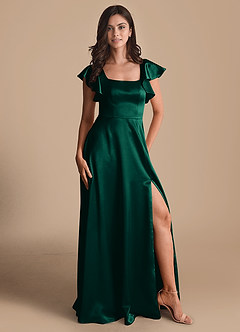 Azazie Bondi Bridesmaid Dresses Emerald A-Line Bow Metallic Satin Dress image5