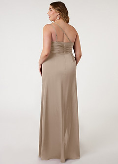 Azazie Eren Bridesmaid Dresses Taupe Mermaid One Shoulder Stretch Satin Dress image7
