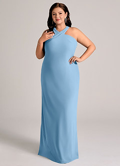 Azazie Doretta Bridesmaid Dresses Steel Blue Mermaid Pleated Chiffon Dress image9