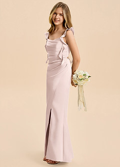 Azazie Jessamine Junior Blushing Pink A-Line Ruched Stretch Satin Dress image7