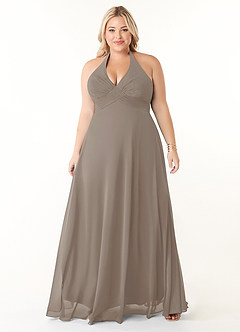 Azazie Tessie Bridesmaid Dresses Taupe A-Line V-Neck Pleated Chiffon Dress image6