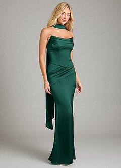 Azazie Sorrel Bridesmaid Dresses Emerald Mermaid Strapless Stretch Satin Convertible Dress image8