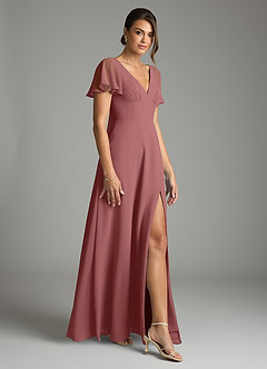 Azazie Kimber Bridesmaid Dresses Amethyst A-Line Flounce Sleeve Chiffon Dress image6