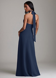 Azazie Tracie Robes de demoiselle d'honneur Robe Trapèze en Mousseline de soie Plissée Bleu Marine Foncé image2