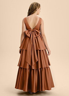 Azazie Meadowyn Junior Copper A-Line Bow Stretch Satin Dress image2