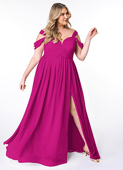 Azazie Lianne Vestidos de damas de honor Vestido de Fucsia de Gasa de Corte En A con Vestidos sin tirantes image10