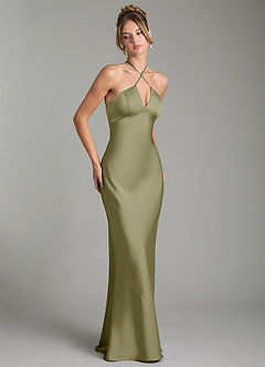Azazie Camille Bridesmaid Dresses Pistachio Sheath Side Slit Stretch Satin Dress image3