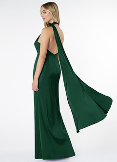 Azazie Kaylani Bridesmaid Dresses Dark Green Mermaid High Neck Stretch Satin Dress image4