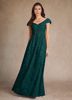 Azazie Myrtle Mother of the Bride Dresses Pine A-Line Pleated Floral Burnout Dress image4