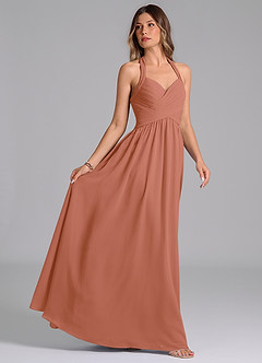 Azazie Darlyn Robes de demoiselle d'honneur Robe Trapèze en Mousseline de soie Plissée Mai Tai image6