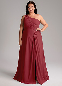 Azazie Brooke Bridesmaid Dresses Pomegranate A-Line One Shoulder Chiffon Dress image8