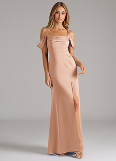 Azazie Callan Brautjungfernkleider Wandelbar A-Linie Plissee Stretch-Satin Kleid Roségold image4