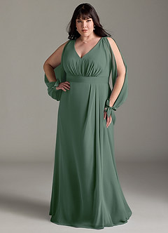Azazie Matilda Bridesmaid Dresses Eucalyptus A-Line Long Sleeve Chiffon Dress image9