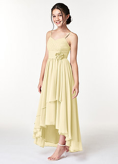 Azazie Catalina Junior Robe Trapèze en Mousseline de soie Rayé Sorbet Citron image3