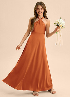 Azazie Beah Junior Robe Trapèze en Satin extensible Plissée Cannelle image5