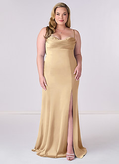 Barbie ♥ Azazie Bridesmaid Dresses Champagne Mermaid Corset Stretch Satin Dress image6