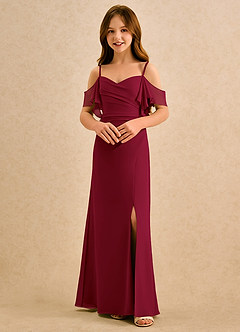 Azazie Pippy Girls Formal Robe Demoiselle D'honneur Fillette Robe Trapèze en Mousseline de soie Encolure en Forme de Cœur Bourgogne image4