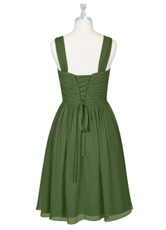 Azazie Angie Bridesmaid Dresses Olive A-Line Corset Chiffon Dress image8