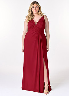 Azazie Maren Allure Bridesmaid Dresses Scarlet A-Line V-Neck Lace Chiffon Dress image7