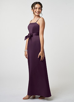 Azazie Anina Junior Robe Trapèze en Satin extensible Arc Prune image4