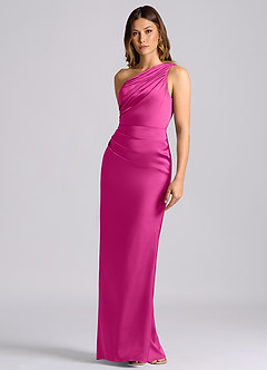 Azazie Akilah Brudtärnklänningar Klä av Sjöjungfru i Stretch Satin Ena axeln Fuchsia image6