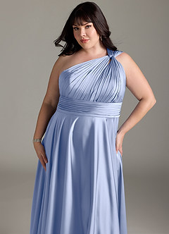 Azazie Charlize Robes de demoiselle d'honneur Robe Trapèze en Satin extensible Ue épaule Eis image14