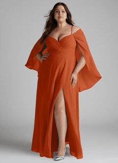 Azazie Cienna Vestidos de damas de honor Vestido de Naranja Quemada de Gasa de Corte en A con Vestidos sin tirantes image7