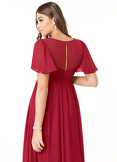 Azazie Verna Zwangerschaps Bruidsmeisjekleding A-Lijn V-hals Gerimpeld Chiffon Vloerlengte Jurk image6