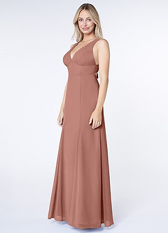 Azazie Christiana Bridesmaid Dresses Cedar Rose A-Line V-Neck Pleated Chiffon Dress image4