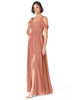 Azazie Lianne Brautjungfernkleider A-Linie Schulterfrei Chiffon Kleid Mai Tai image4