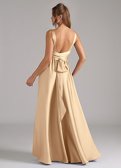 Azazie Kora Bridesmaid Dresses Champagne A-Line Pleated Stretch Satin Dress image6