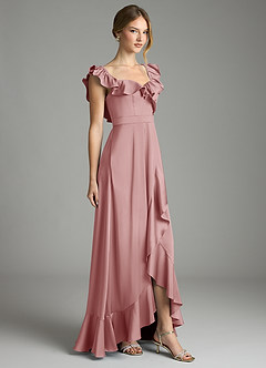 Azazie Lyra Bridesmaid Dresses Dusty Rose A-Line Off the Shoulder Stretch Satin Convertible Dress image5