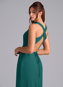 Azazie Evadne 신부 들러리 드레스 쉬스 주름진 쉬폰 발목 길이 드레스 image7