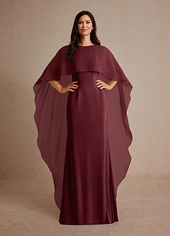 Azazie Milfred Mother of the Bride Dresses Cabernet Sheath Boatneck Stretch Satin Dress image2