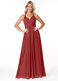 Azazie Ashia Bridesmaid Dresses Rust A-Line Pleated Chiffon Dress image1