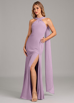 Azazie Kinsley Vestidos de damas de honor Vestido de Glicinia de Gasa de Corte Sirena con Plisado image5