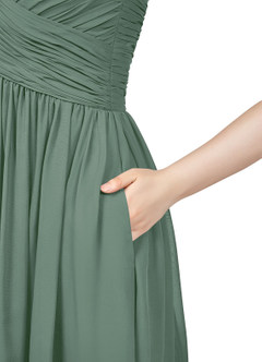 Azazie Angie Bridesmaid Dresses Eucalyptus A-Line Corset Chiffon Dress image10