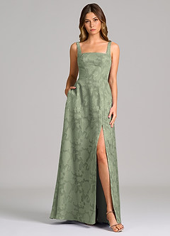 Azazie Debra Bridesmaid Dresses Agave A-Line with Pockets Floral Burnout Dress image5