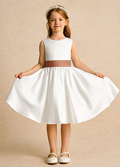Azazie Sosie Blumenmädchenkleider A-Linie Plissee Matte Satin Kleid Elfenbein Bronzer image2