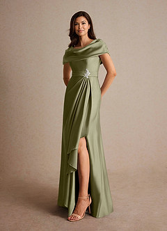 Azazie Branford Mother of the Bride Dresses Pistachio A-Line Pleated Stretch Satin Dress image8